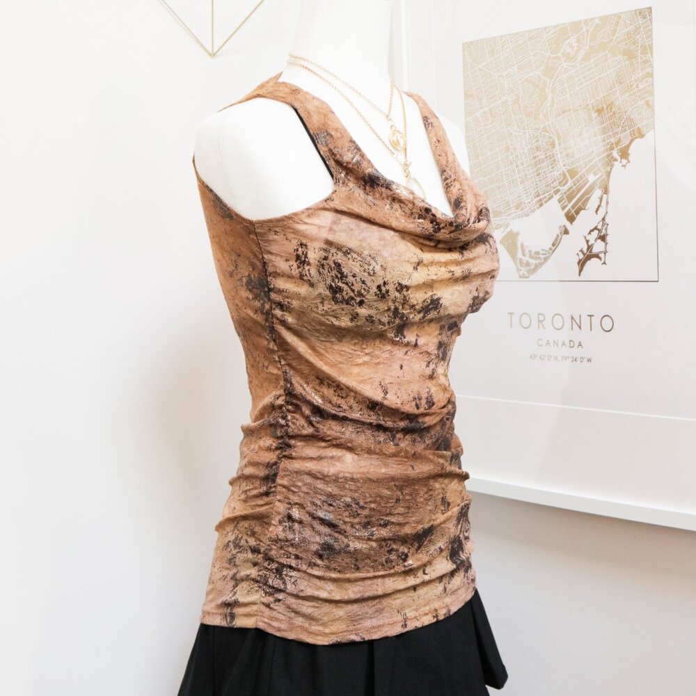 Beige Distressed Look Cowl Neck Top 🕰️ SUZY SHIER - Picture 2 of 7